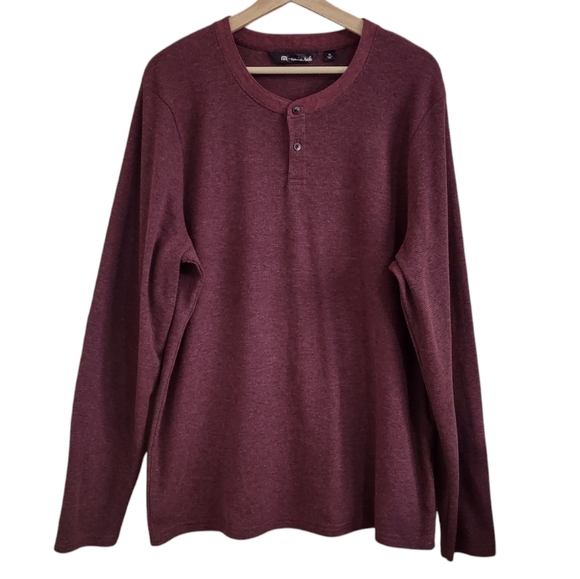 Travis Mathew Men's The Lux Henley Long Sleeve Shirt - Burgundy - Picture 1 of 9